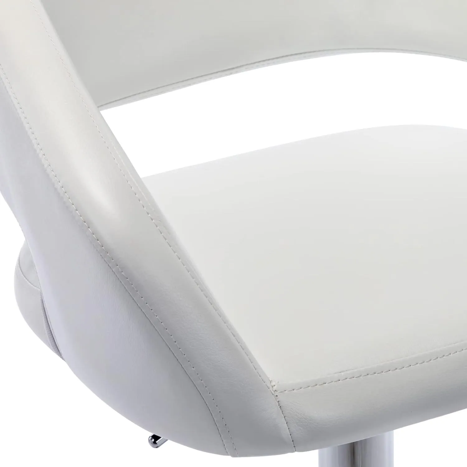 Vogue Furniture Direct Adjustable Bar Stool with Hollow Back and Arms, Modern PU Leather Swivel Barstool, Airlift Counter Height Bar Chair for Kitchen Dining Room (Pearl White)
