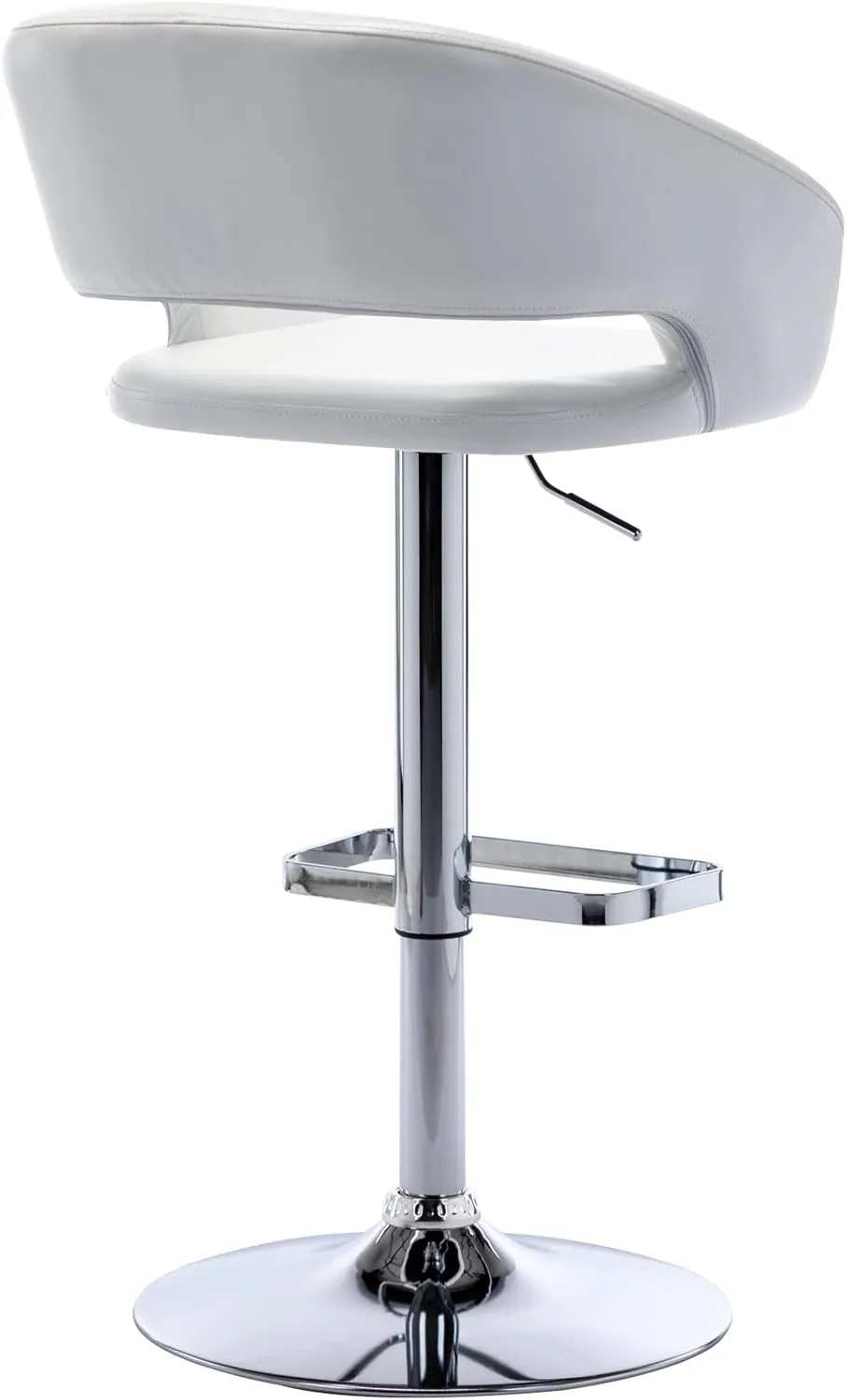 Vogue Furniture Direct Adjustable Bar Stool with Hollow Back and Arms, Modern PU Leather Swivel Barstool, Airlift Counter Height Bar Chair for Kitchen Dining Room (Pearl White)