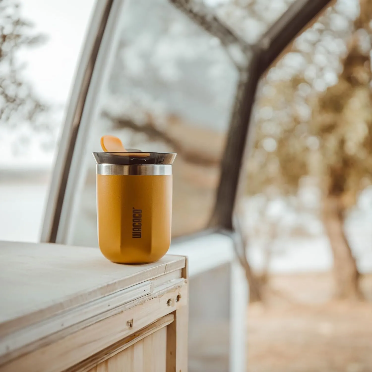 WACACO Octaroma ClassicoTravel Coffee Mug, Double-wall Stainless Steel Travel Tumbler With Drinking Lid, 6 fl oz (180ml), Amber Yellow