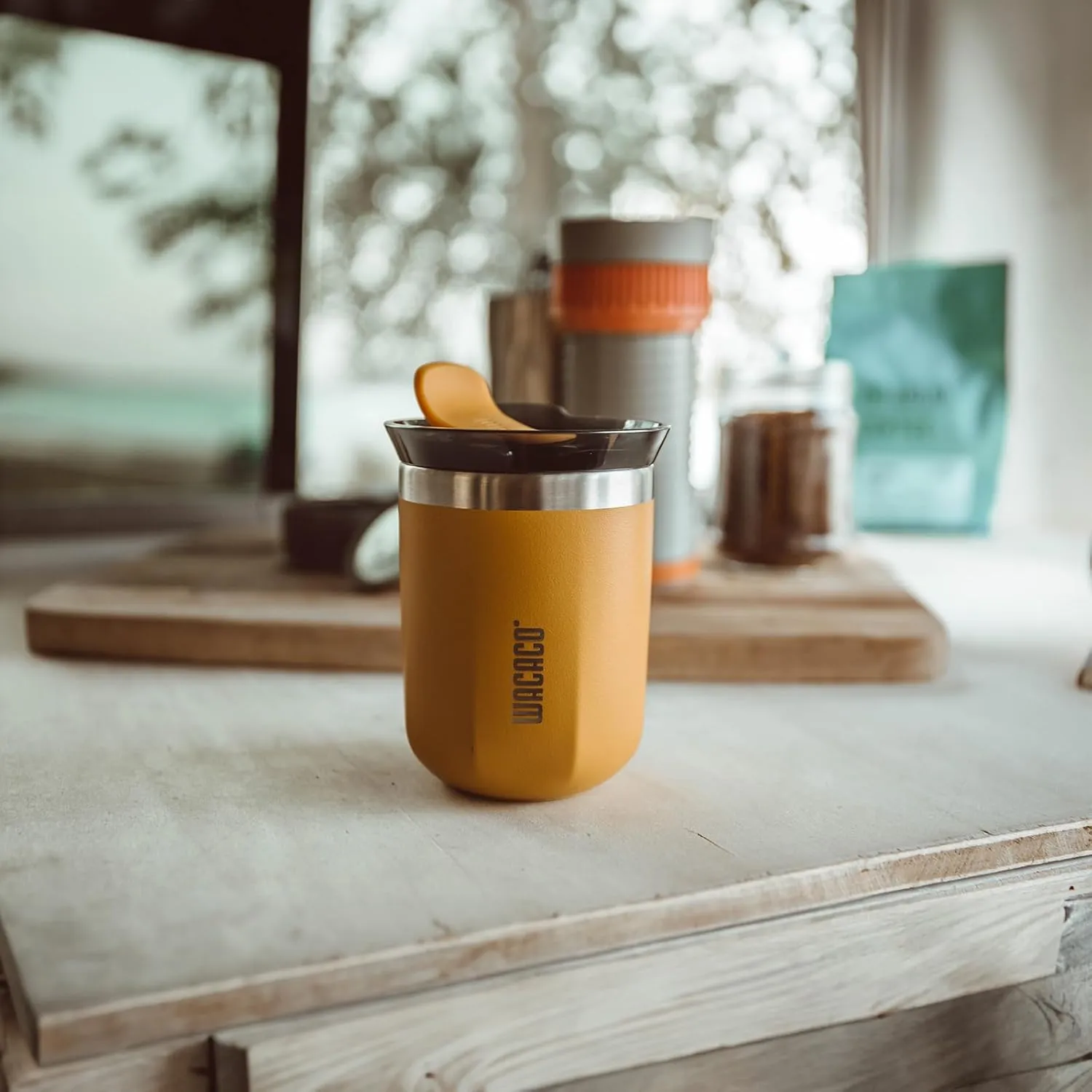 WACACO Octaroma ClassicoTravel Coffee Mug, Double-wall Stainless Steel Travel Tumbler With Drinking Lid, 6 fl oz (180ml), Amber Yellow