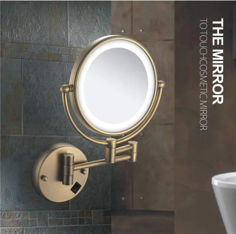 Wall Mount LED Lighted Makeup Mirror 5X Magnifying USB Rechargeable Cosmetic Mirror 360° Swivel Extendable Two Sided Vanity Mirror for Bathroom (Archaize)