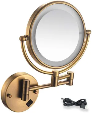 Wall Mount LED Lighted Makeup Mirror 5X Magnifying USB Rechargeable Cosmetic Mirror 360° Swivel Extendable Two Sided Vanity Mirror for Bathroom (Archaize)