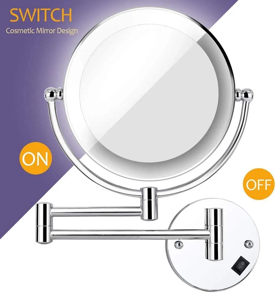 Wall Mount LED Lighted Makeup Mirror 5X Magnifying USB Rechargeable Cosmetic Mirror 360° Swivel Extendable Two Sided Vanity Mirror for Bathroom (Archaize)