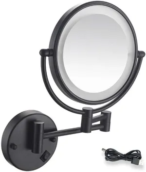 Wall Mount LED Lighted Makeup Mirror 5X Magnifying USB Rechargeable Cosmetic Mirror 360° Swivel Extendable Two Sided Vanity Mirror for Bathroom(Black Bronze)