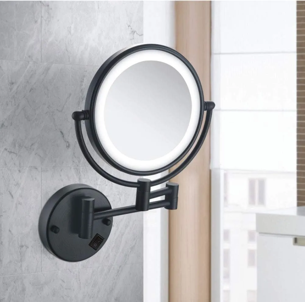 Wall Mount LED Lighted Makeup Mirror 5X Magnifying USB Rechargeable Cosmetic Mirror 360° Swivel Extendable Two Sided Vanity Mirror for Bathroom(Black Bronze)