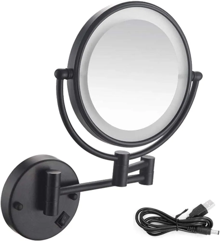 Wall Mounted Makeup Mirror with Lights 5X Magnifying Cosmetic Mirror 360°Swivel Extendable Two Sided Vanity Mirror for Bathroom USB Rechargeable-10X
