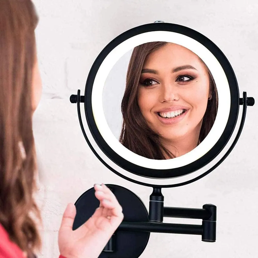 Wall Mounted Makeup Mirror with Lights 5X Magnifying Cosmetic Mirror 360°Swivel Extendable Two Sided Vanity Mirror for Bathroom USB Rechargeable-10X
