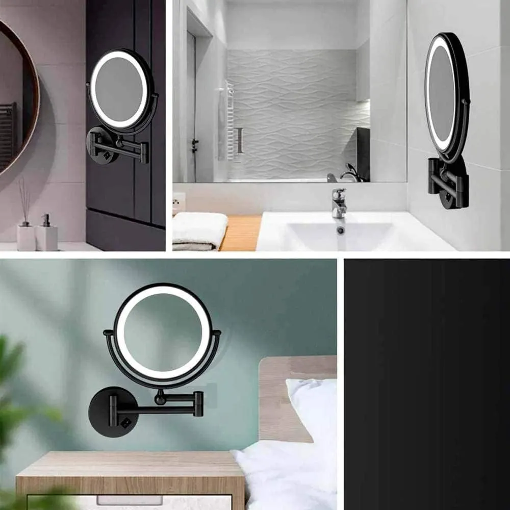 Wall Mounted Makeup Mirror with Lights 5X Magnifying Cosmetic Mirror 360°Swivel Extendable Two Sided Vanity Mirror for Bathroom USB Rechargeable-10X