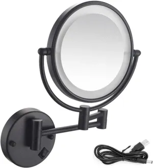 Wall Mounted Makeup Mirror with Lights 5X Magnifying Cosmetic Mirror 360°Swivel Extendable Two Sided Vanity Mirror for Bathroom USB Rechargeable-10X