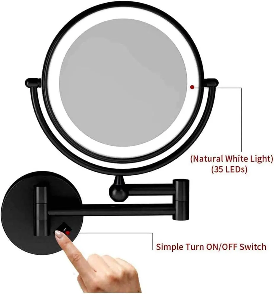 Wall Mounted Makeup Mirror with Lights 5X Magnifying Cosmetic Mirror 360°Swivel Extendable Two Sided Vanity Mirror for Bathroom USB Rechargeable-10X