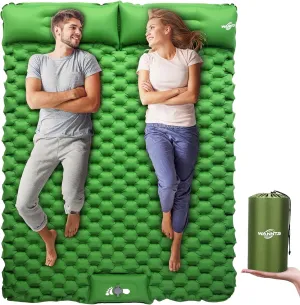 WANNTS Double Sleeping Pad, Ultralight Inflatable Sleeping Pad for Camping, Built-in Pump, Ultimate for Hiking - Airpad, Carry Bag, Repair Kit - Compact & Lightweight Camping pad(Green)