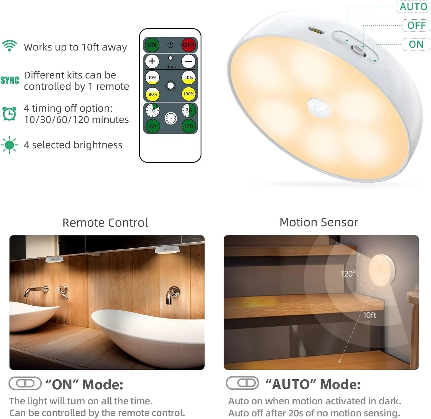 Warm Color LED Closet Lights Wireless Motion Sensor Puck Light, USB Rechargeable Battery Operated Puck Lights with Remote, Dimmable Under Cabinet Counter Lighting for Wardrobe Kitchen (6 Pack)