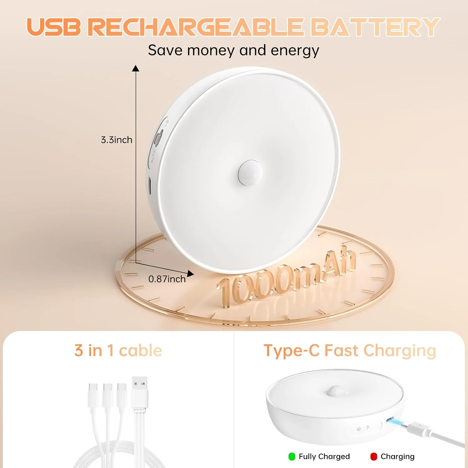 Warm Color LED Closet Lights Wireless Motion Sensor Puck Light, USB Rechargeable Battery Operated Puck Lights with Remote, Dimmable Under Cabinet Counter Lighting for Wardrobe Kitchen (6 Pack)