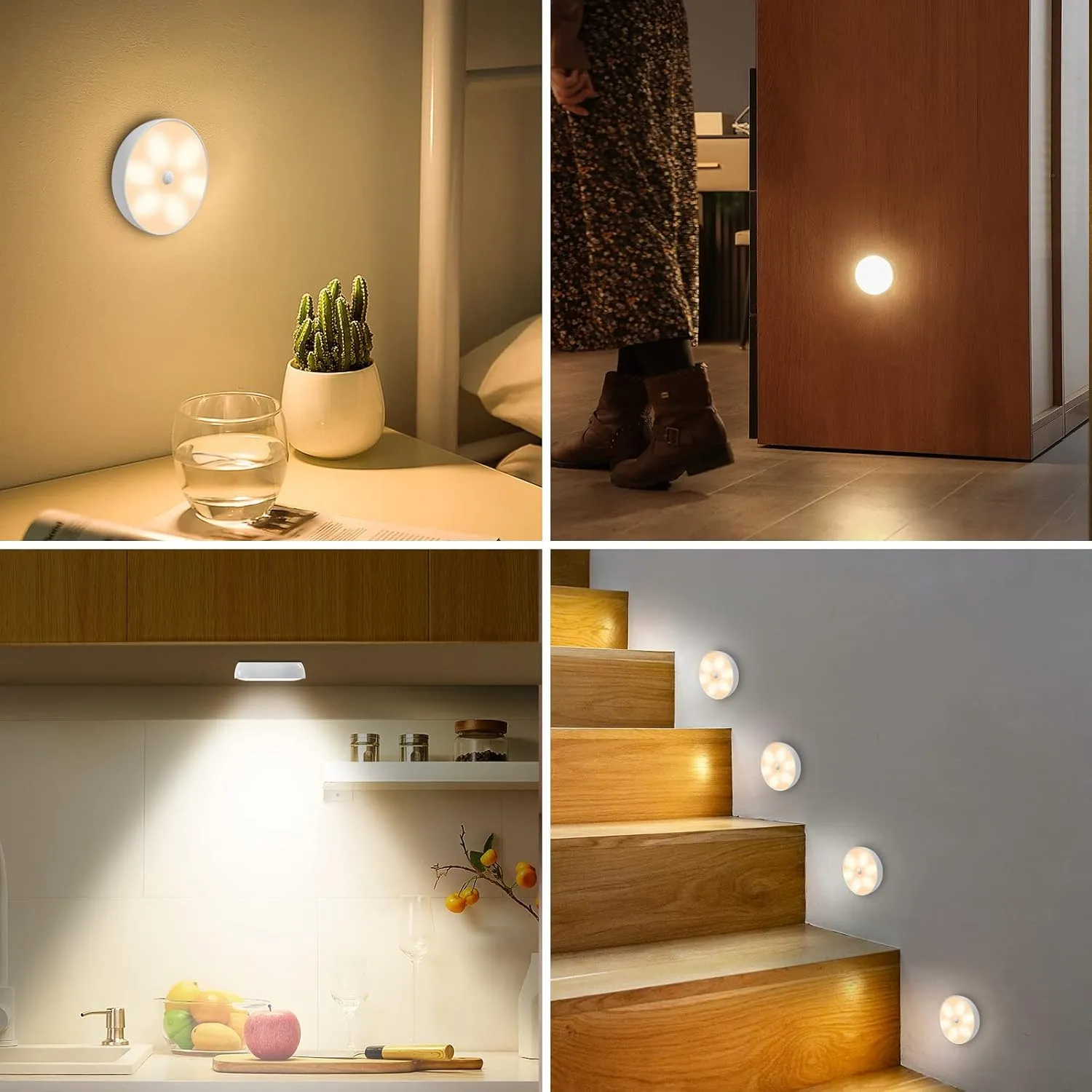 Warm Color LED Closet Lights Wireless Motion Sensor Puck Light, USB Rechargeable Battery Operated Puck Lights with Remote, Dimmable Under Cabinet Counter Lighting for Wardrobe Kitchen (6 Pack)