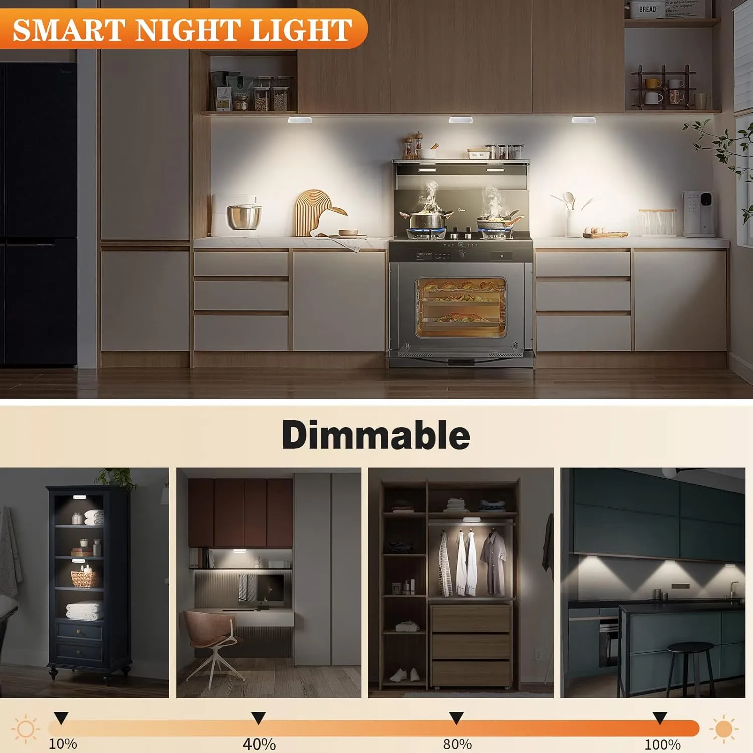 Warm Color LED Closet Lights Wireless Motion Sensor Puck Light, USB Rechargeable Battery Operated Puck Lights with Remote, Dimmable Under Cabinet Counter Lighting for Wardrobe Kitchen (6 Pack)