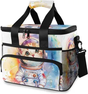 Watercolor Cat Astronaut Tie Dye Cooler Bag Insulated Cooler Soft Sided Cooler 24 Can Portable Picnic Bag Large Leakproof Lunch Bag Box for Beach Grocery Camping Travel Car Men Women