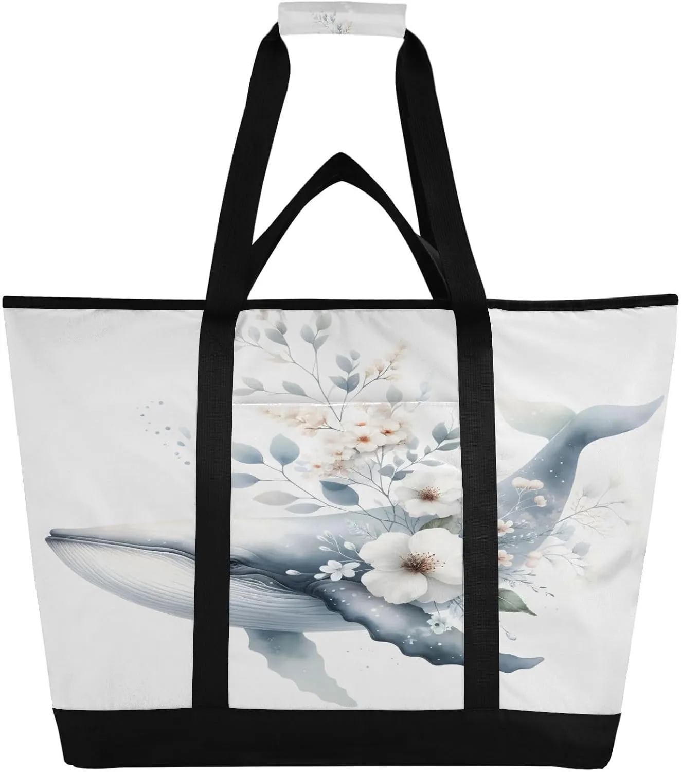 Watercolor Whale Reusable Insulated Lunchbox Cooler Bag, Leakproof Kitchen Grocery Bag Collapsible Portable Cooler Tote Bag for Picnic, Camping, Office, Travel