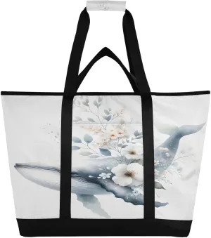 Watercolor Whale Reusable Insulated Lunchbox Cooler Bag, Leakproof Kitchen Grocery Bag Collapsible Portable Cooler Tote Bag for Picnic, Camping, Office, Travel