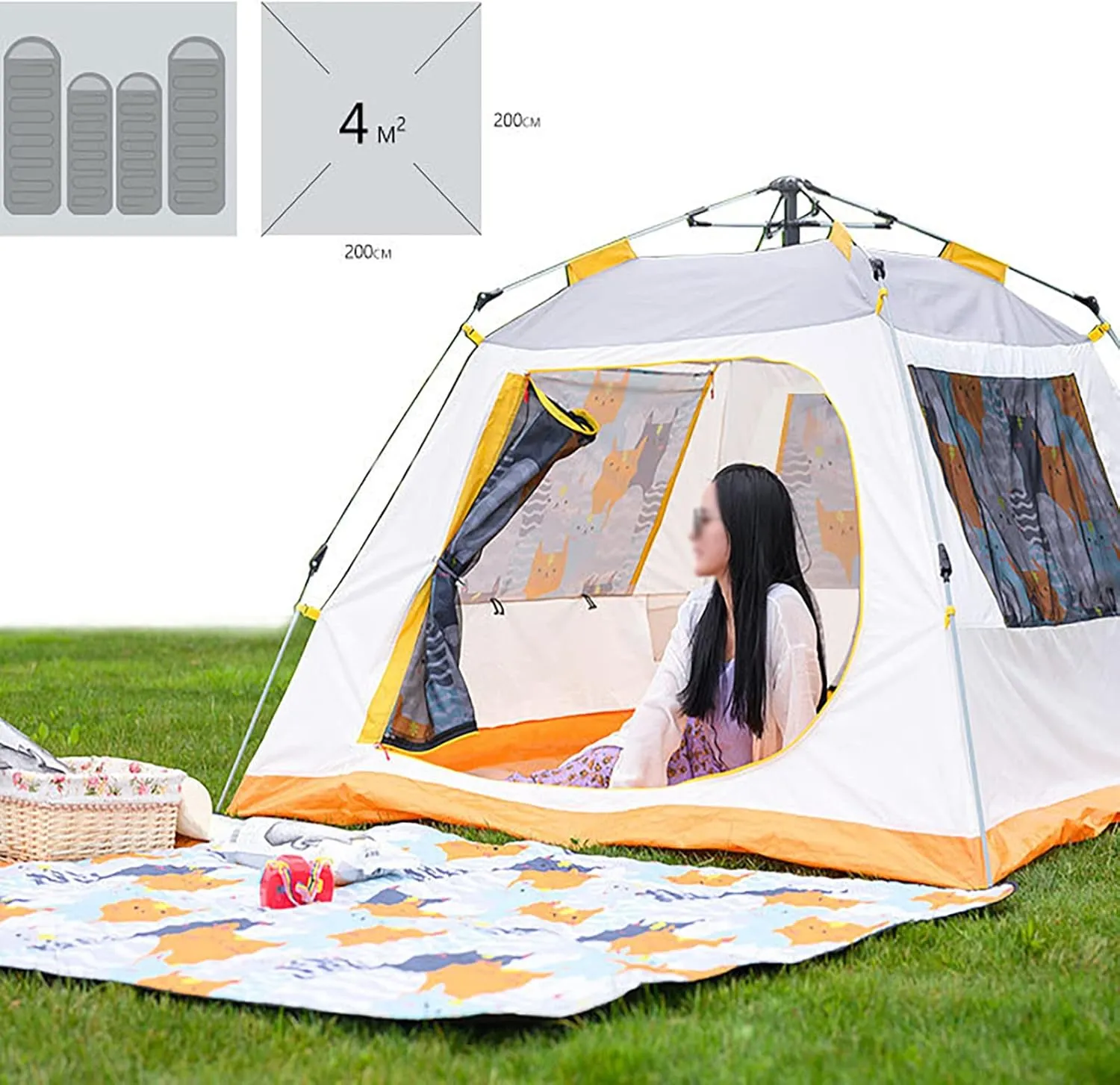 Waterproof Camping Tent Easy Setup, Instant Pop Up Tents Weatherproof, Foldable Automatic Tent Spacious for 3/4 Person, Outdoor Portable Dome Tents, for Hiking Traveling
