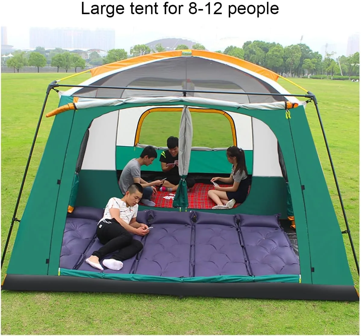 Waterproof Camping Tent,Family Tent with 3 Room 8-12 Person Large Tent 2 Bedroom Family Tent & Sun Shelter,Festival Essential for Outdoor Garden, Blue