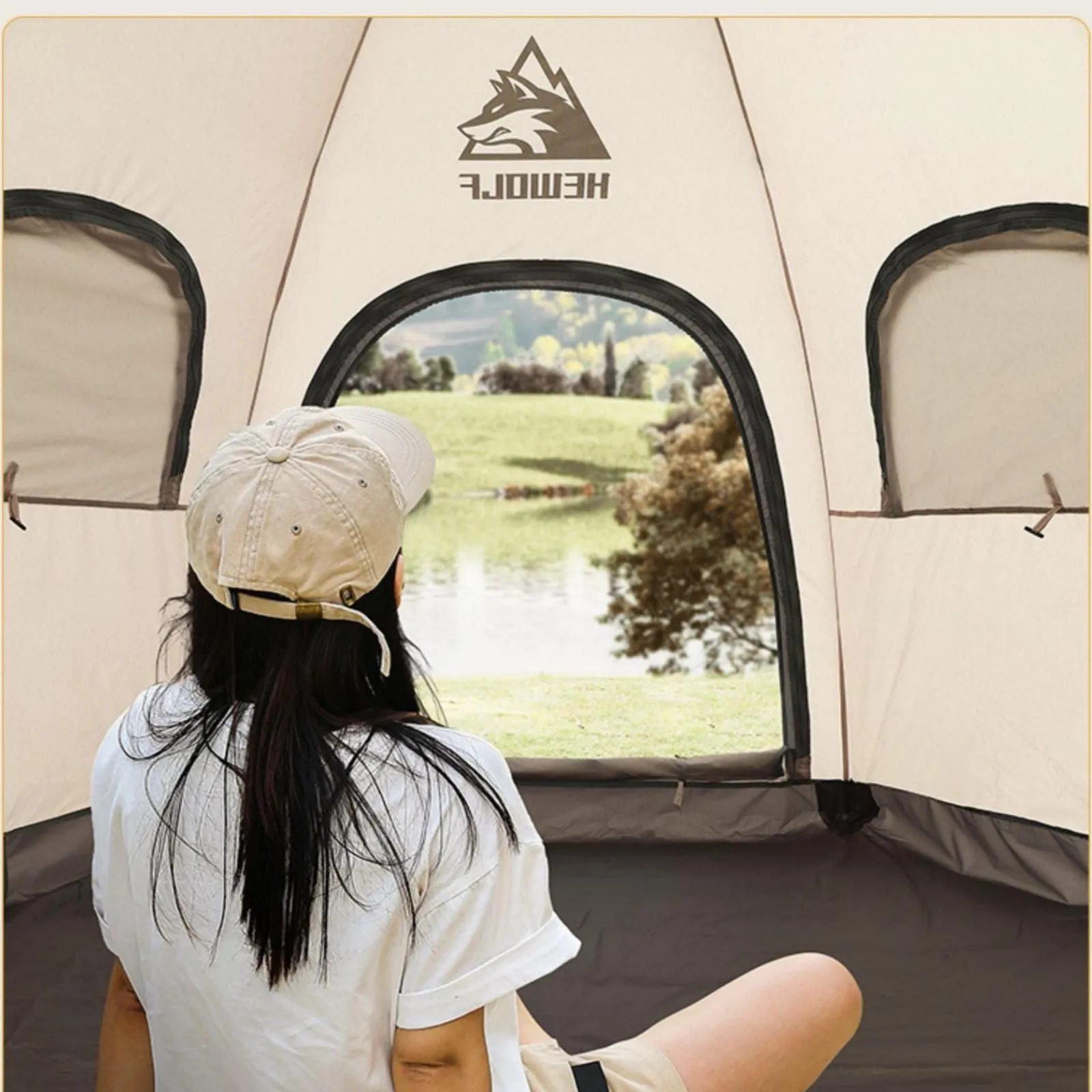 Waterproof Instant Camping Tent 4/5/6 Person Easy Quick Setup Dome Hexagonal Family Tents for Camping, Double Layer Flysheet Can be Used as Beach Shelter