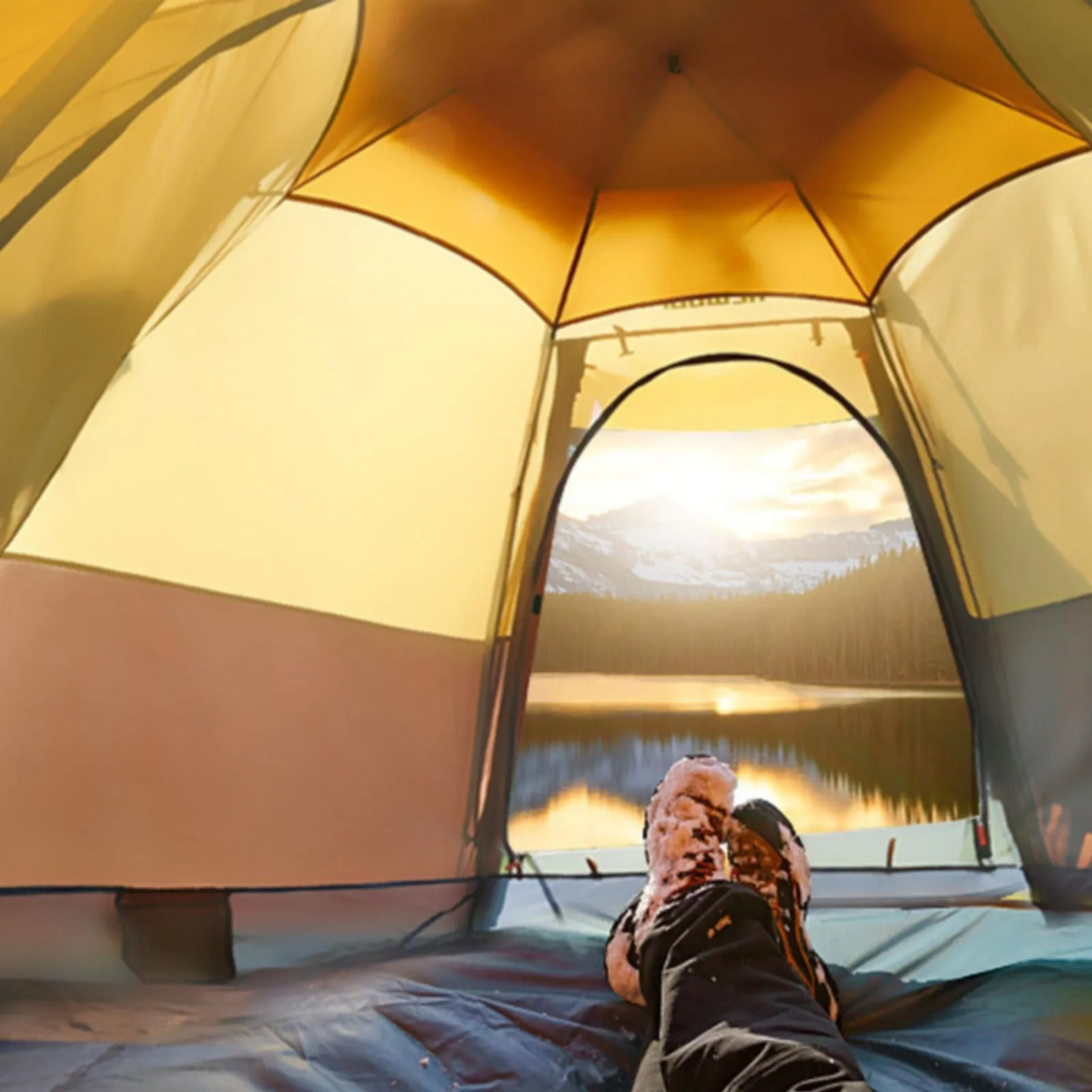 Waterproof Instant Camping Tent 4/5/6 Person Easy Quick Setup Dome Hexagonal Family Tents for Camping, Double Layer Flysheet Can be Used as Beach Shelter