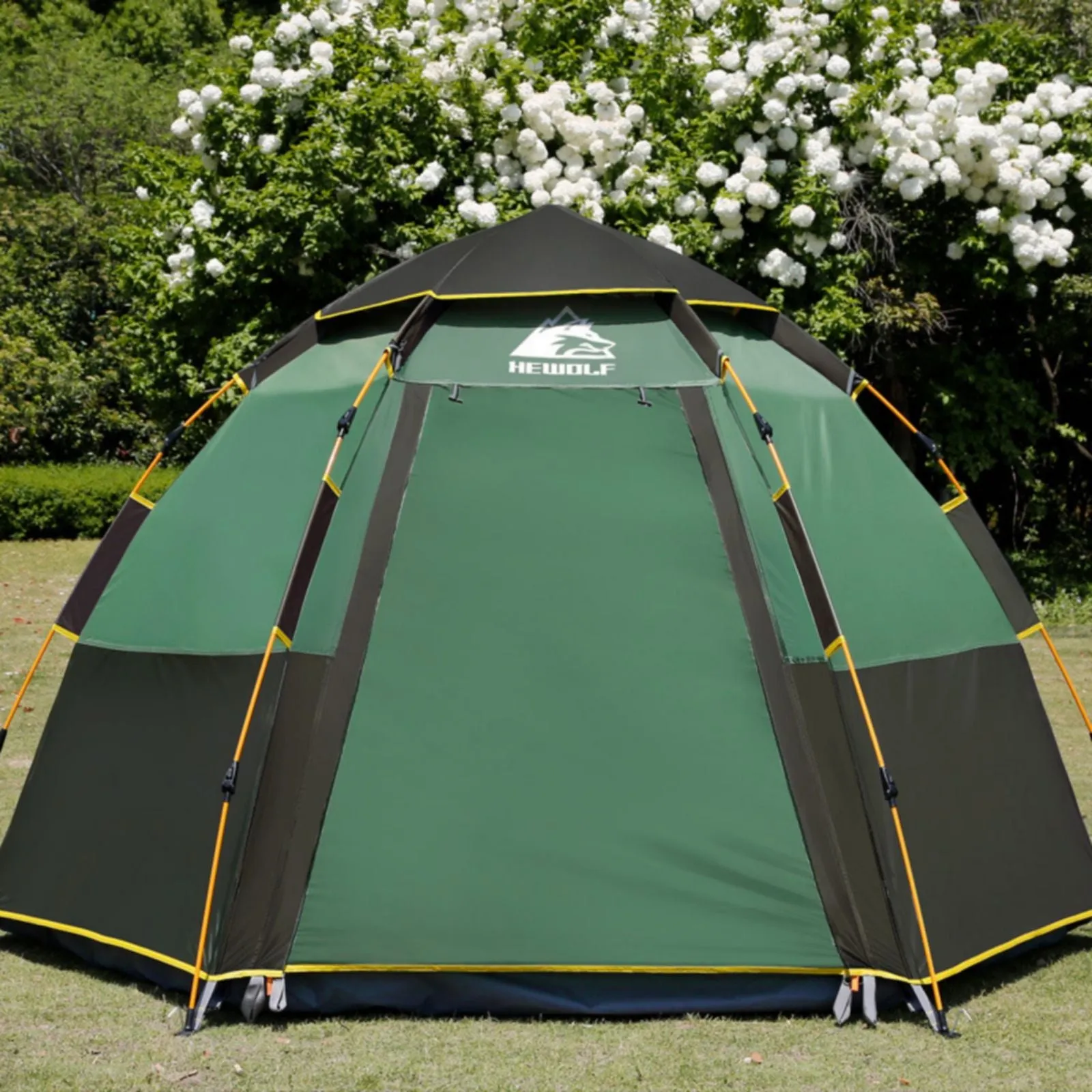 Waterproof Instant Camping Tent 4/5/6 Person Easy Quick Setup Dome Hexagonal Family Tents for Camping, Double Layer Flysheet Can be Used as Beach Shelter