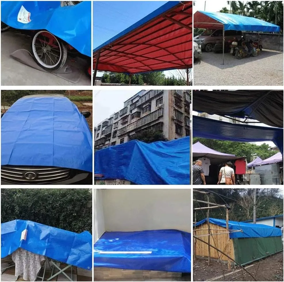 Waterproof Lightweight Tarpaulin Cover Ground Sheet Cover Heavy Duty Tarp Camping Sheet with Eyelets, for Canopy Tent Garden Pool Truck,Blue,2x3m (Blue 10x10m)