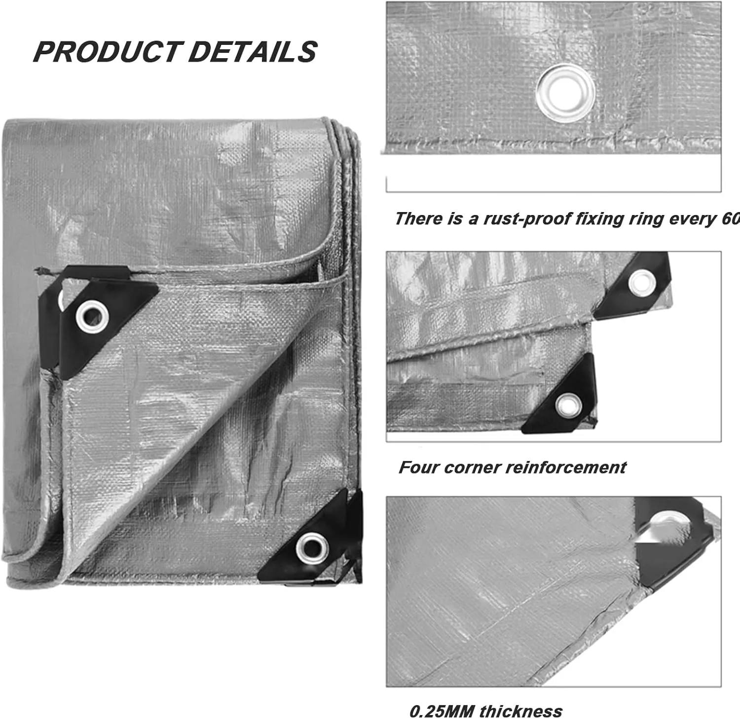 Waterproof Tarp with Metal Grommets, Shade Tarp for Camping, Picnic Mat, Emergency Rain Shelter, Outdoor Cover and Camping Use