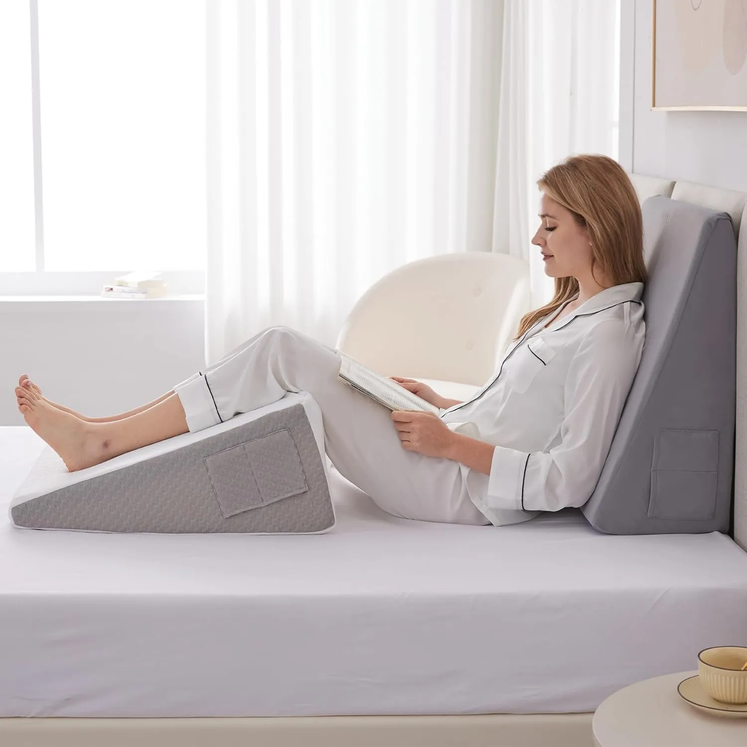 Wedge Pillow for Sleeping, 10" Bed Wedge Pillow for Headboard, Triangle Incline Wedges for Acid Reflux, Pillow Wedge for Back Pain Relief, Elevated Leg Pillows After Surgery, Snoring, Velvet