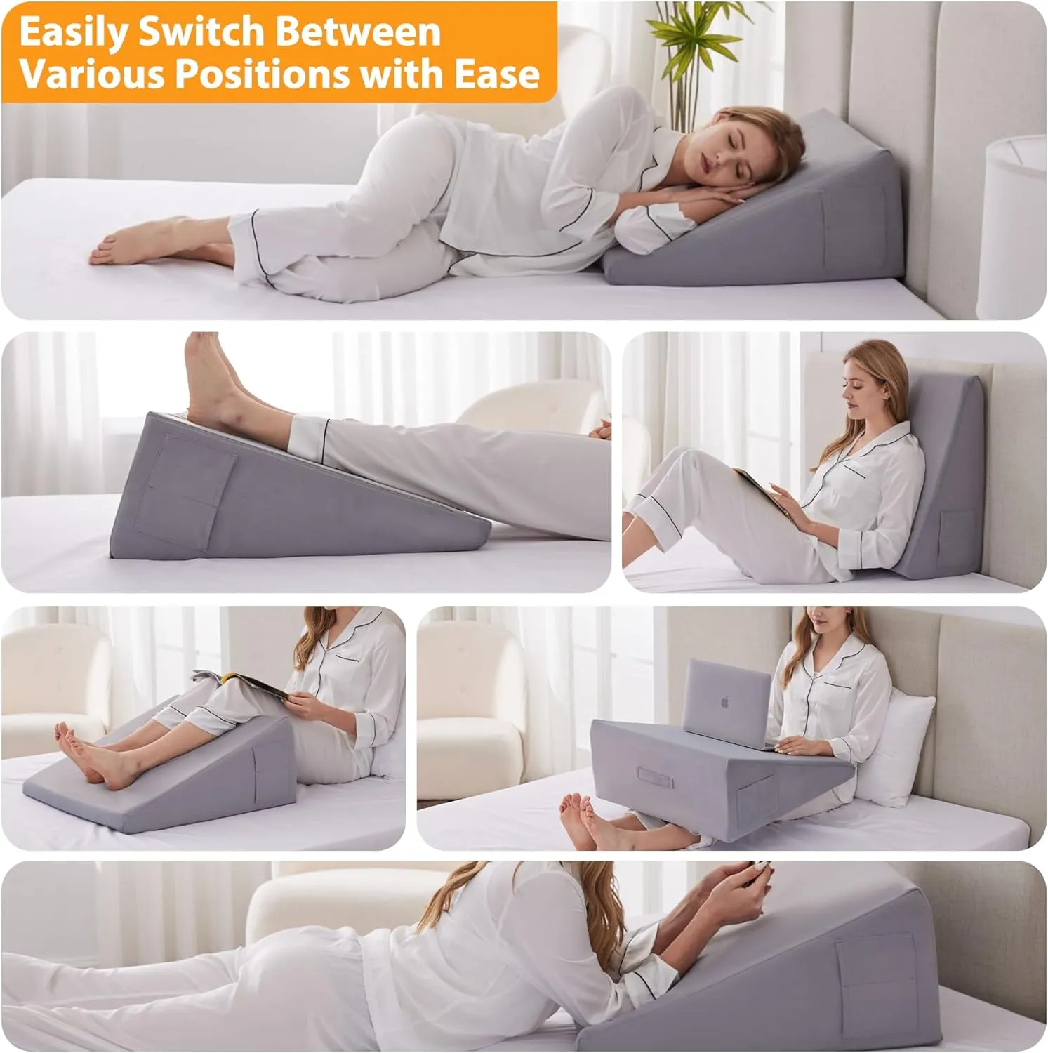 Wedge Pillow for Sleeping, 10" Bed Wedge Pillow for Headboard, Triangle Incline Wedges for Acid Reflux, Pillow Wedge for Back Pain Relief, Elevated Leg Pillows After Surgery, Snoring, Velvet