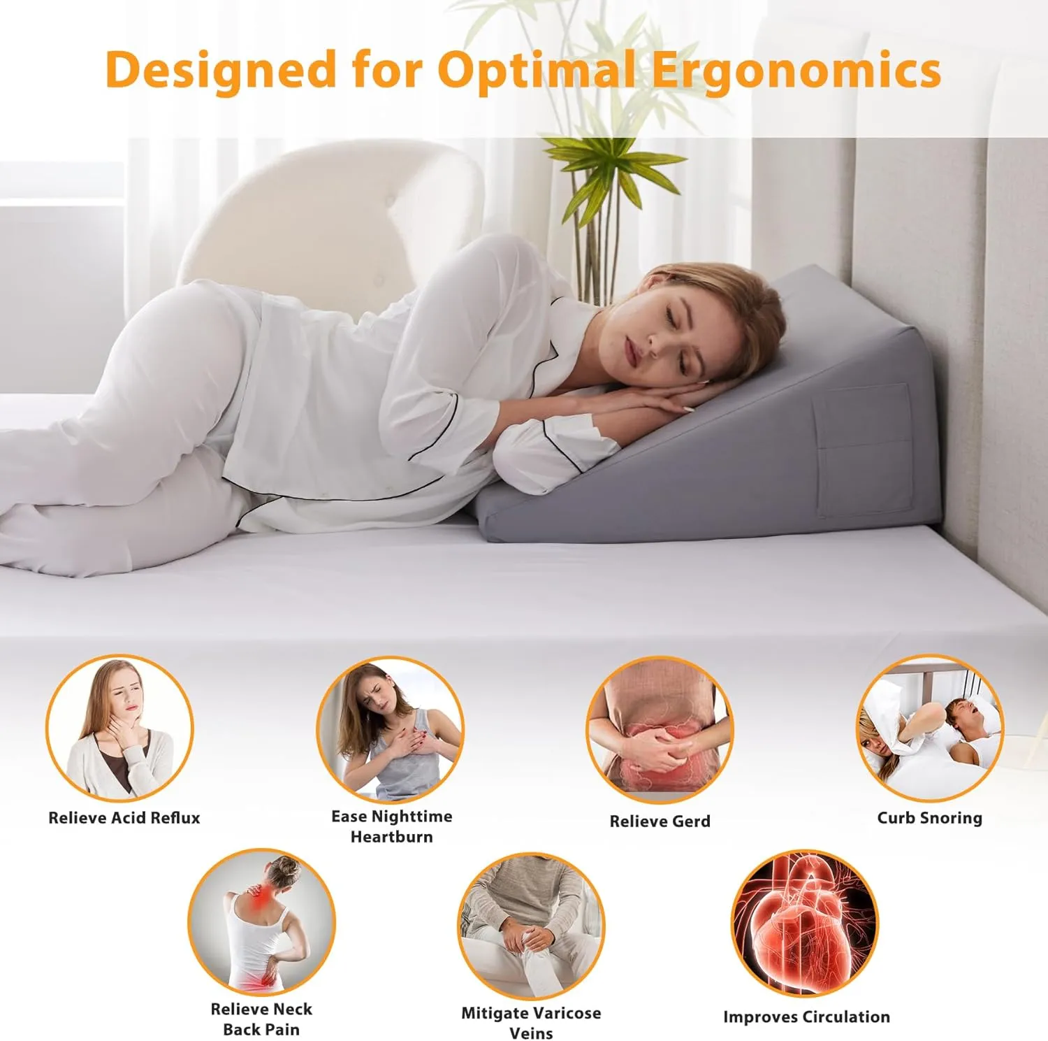 Wedge Pillow for Sleeping, 10" Bed Wedge Pillow for Headboard, Triangle Incline Wedges for Acid Reflux, Pillow Wedge for Back Pain Relief, Elevated Leg Pillows After Surgery, Snoring, Velvet