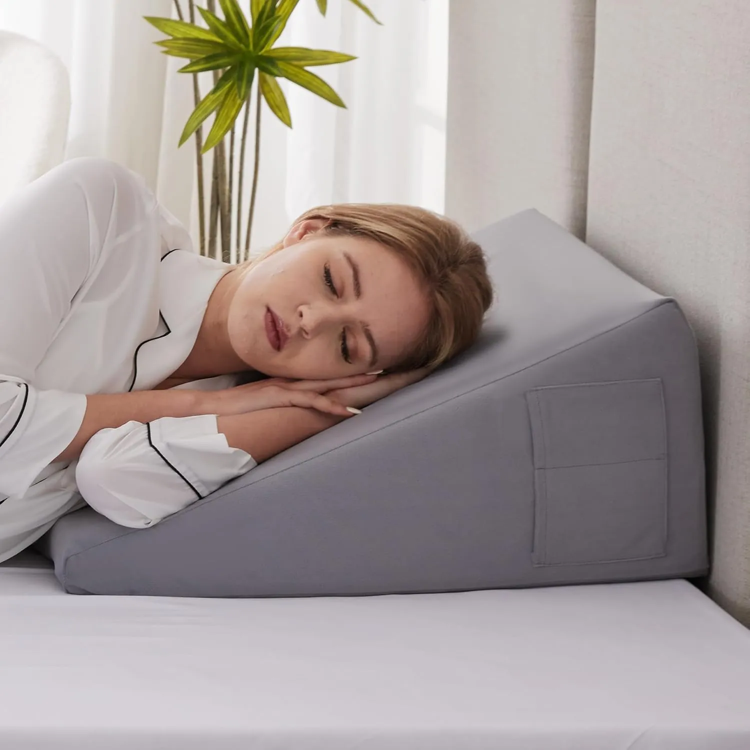 Wedge Pillow for Sleeping, 10" Bed Wedge Pillow for Headboard, Triangle Incline Wedges for Acid Reflux, Pillow Wedge for Back Pain Relief, Elevated Leg Pillows After Surgery, Snoring, Velvet