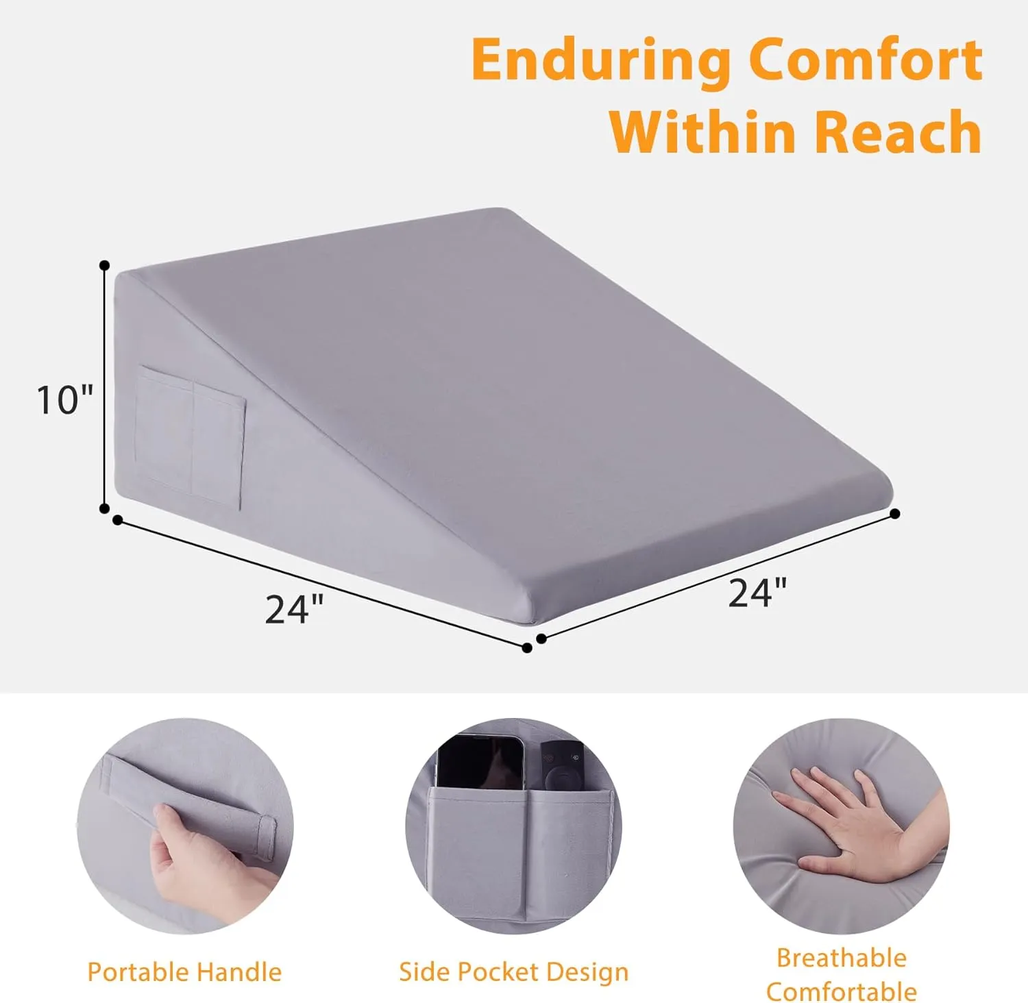 Wedge Pillow for Sleeping, 10" Bed Wedge Pillow for Headboard, Triangle Incline Wedges for Acid Reflux, Pillow Wedge for Back Pain Relief, Elevated Leg Pillows After Surgery, Snoring, Velvet