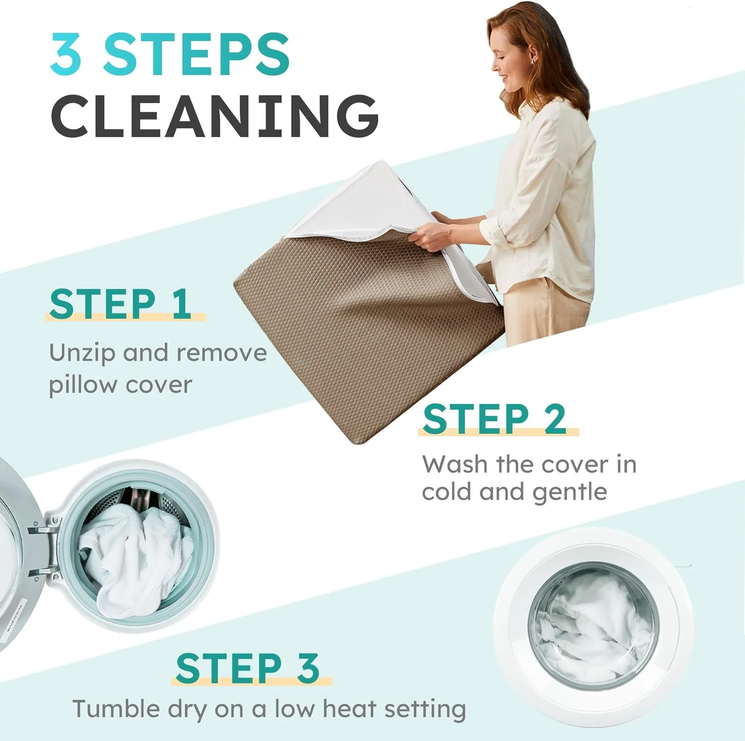 Wedge Pillow for Sleeping, 12 inch Elevated Support Bed Wedge Pillow, Breathable Triangle Pillow Wedge with Cooling Memory Foam Top - Removable Washable Cover, Coffee