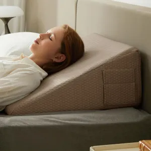 Wedge Pillow for Sleeping, 12 inch Elevated Support Bed Wedge Pillow, Breathable Triangle Pillow Wedge with Cooling Memory Foam Top - Removable Washable Cover, Coffee