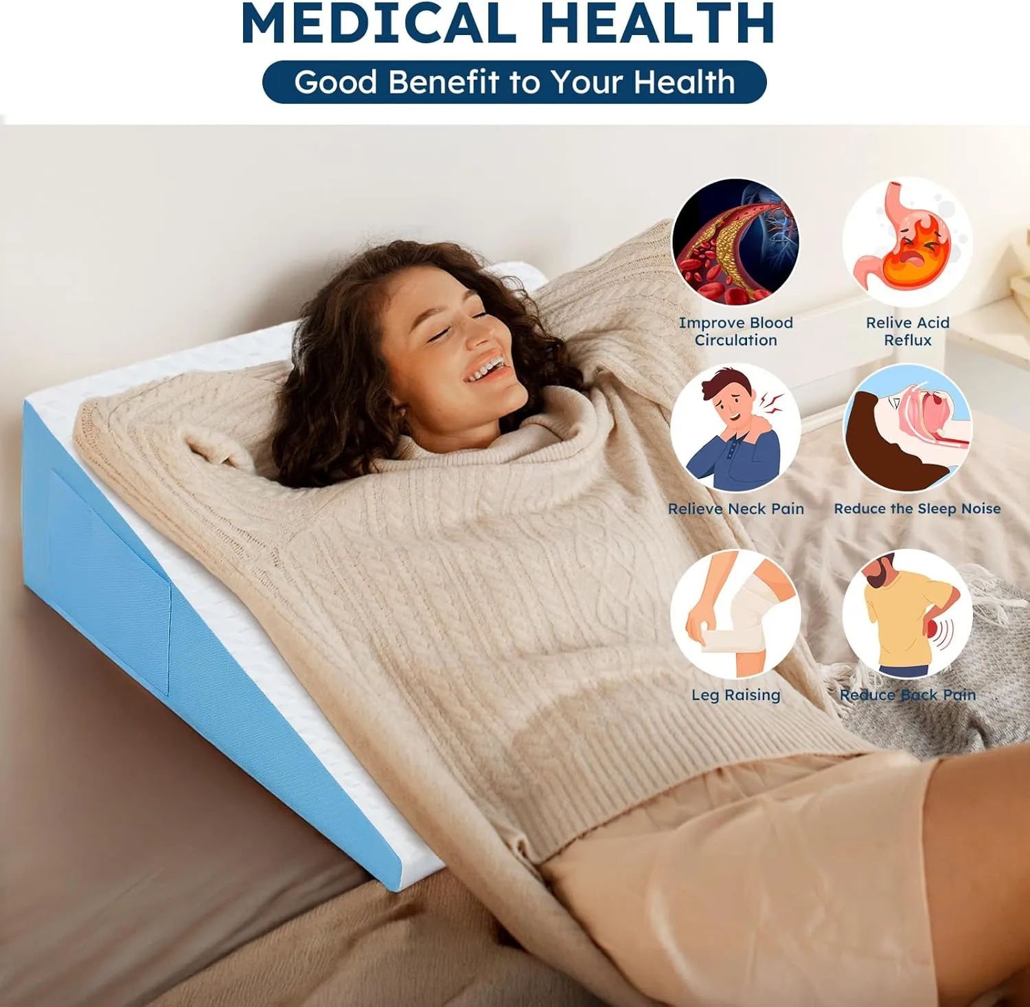 Wedge Pillow for Sleeping, 7.5" Bed Wedge After Surgery, Back Pain Relief, Memory Foam Pillow Triangle Incline Wedge for Back Support, Leg Elevation
