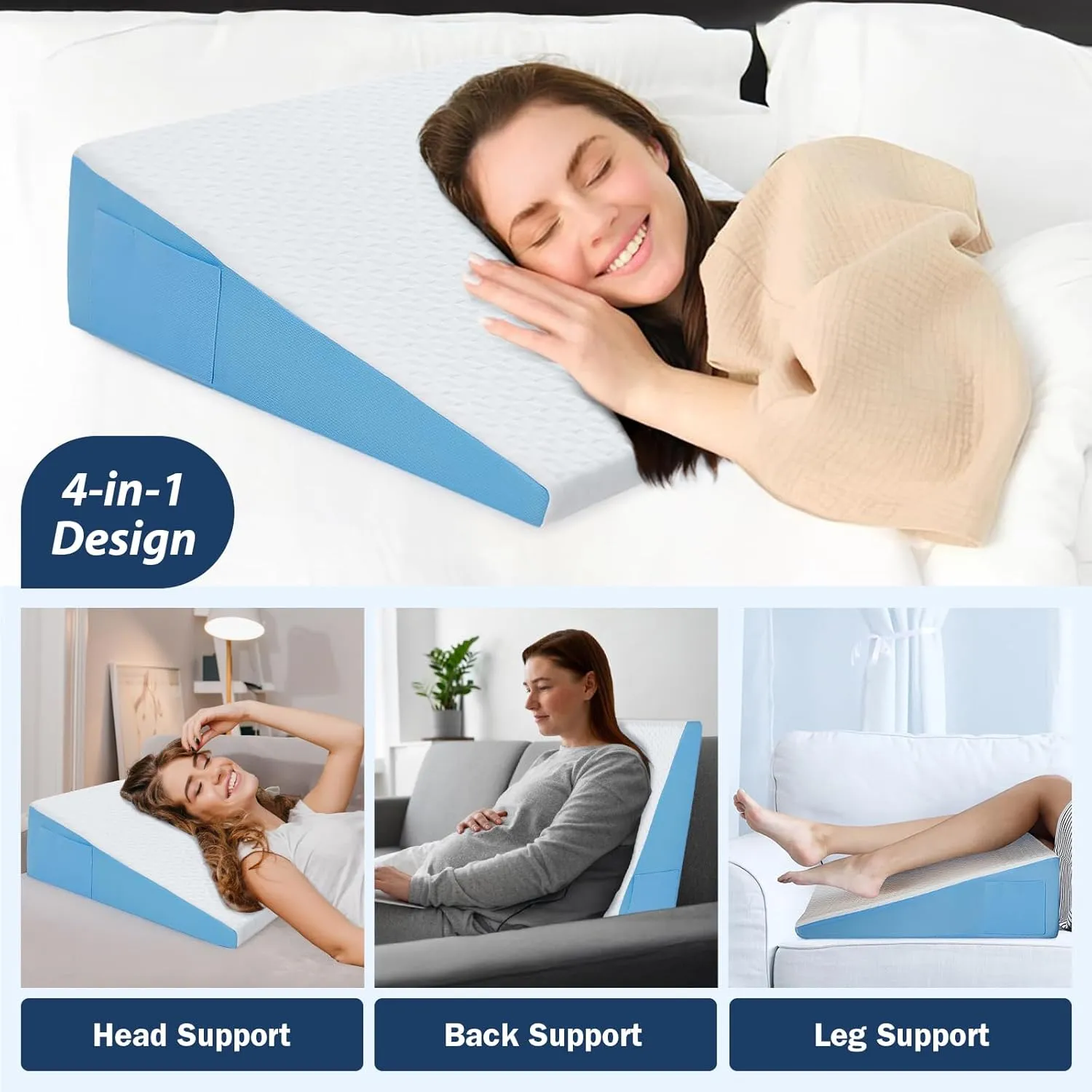 Wedge Pillow for Sleeping, 7.5" Bed Wedge After Surgery, Back Pain Relief, Memory Foam Pillow Triangle Incline Wedge for Back Support, Leg Elevation