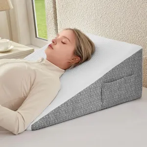 Wedge Pillow for Sleeping & Resting, 24"x24"x10" Memory Foam Cushion with Grey and White Patterned Polyester Cover, Ideal for Bedroom & Living Room – Comfortable Support for Adults