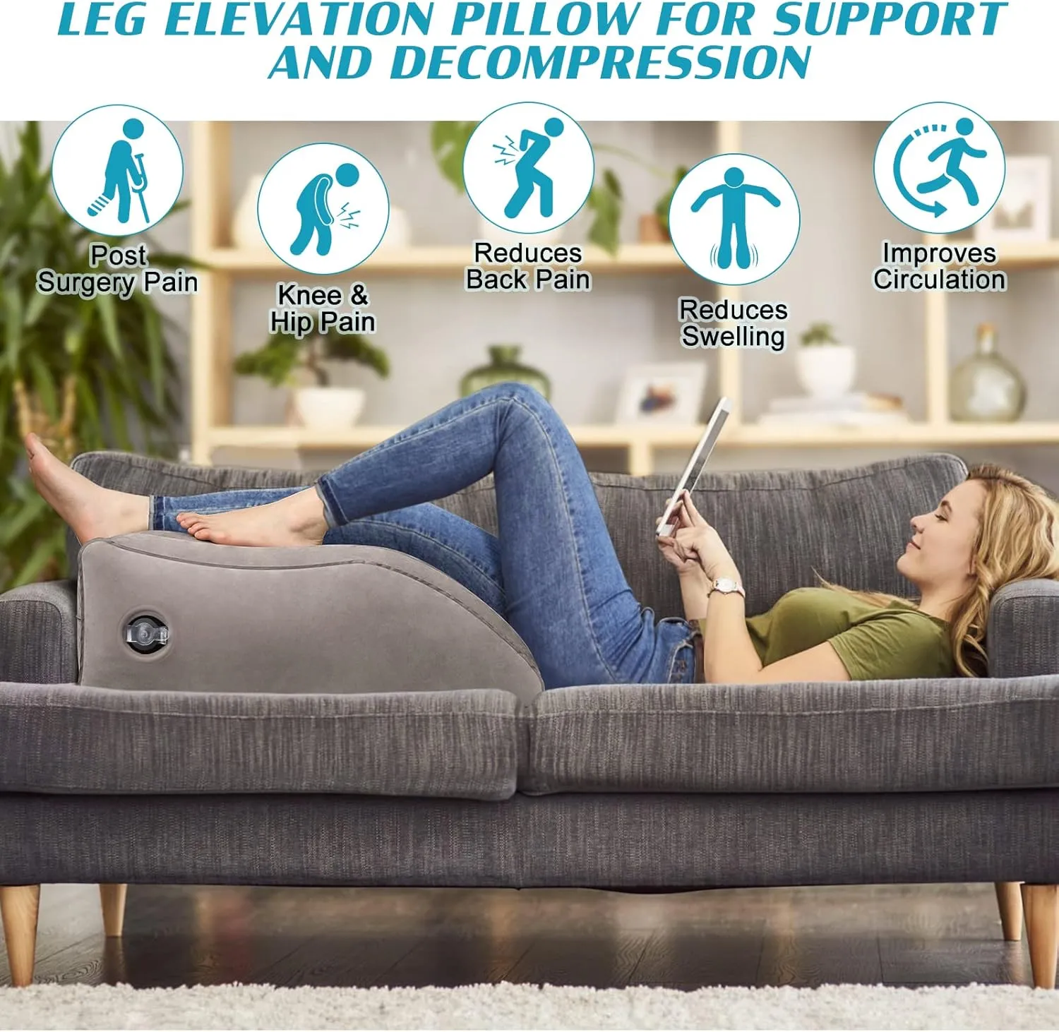 Wedge Pillow for Sleeping - Inflatable Leg Elevation Pillow for Swelling,Circulation,Leg & Back Pain Relief,Leg Support Polyvinyl Chloride Pillow for After Aurgery,Hip,Foot,Ankle Recovery