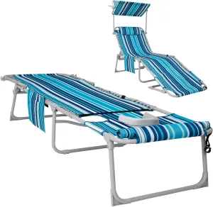 #WEJOY 3 in 1 Tanning Chair with Face Hole & Canopy, 300 lbs Heavy Duty 5 Positions Folding Face Down Lounge Chairs Outdoor with Pillow & Storage Bag Portable for Pool Beach Lawn Camping (Bluestrips)