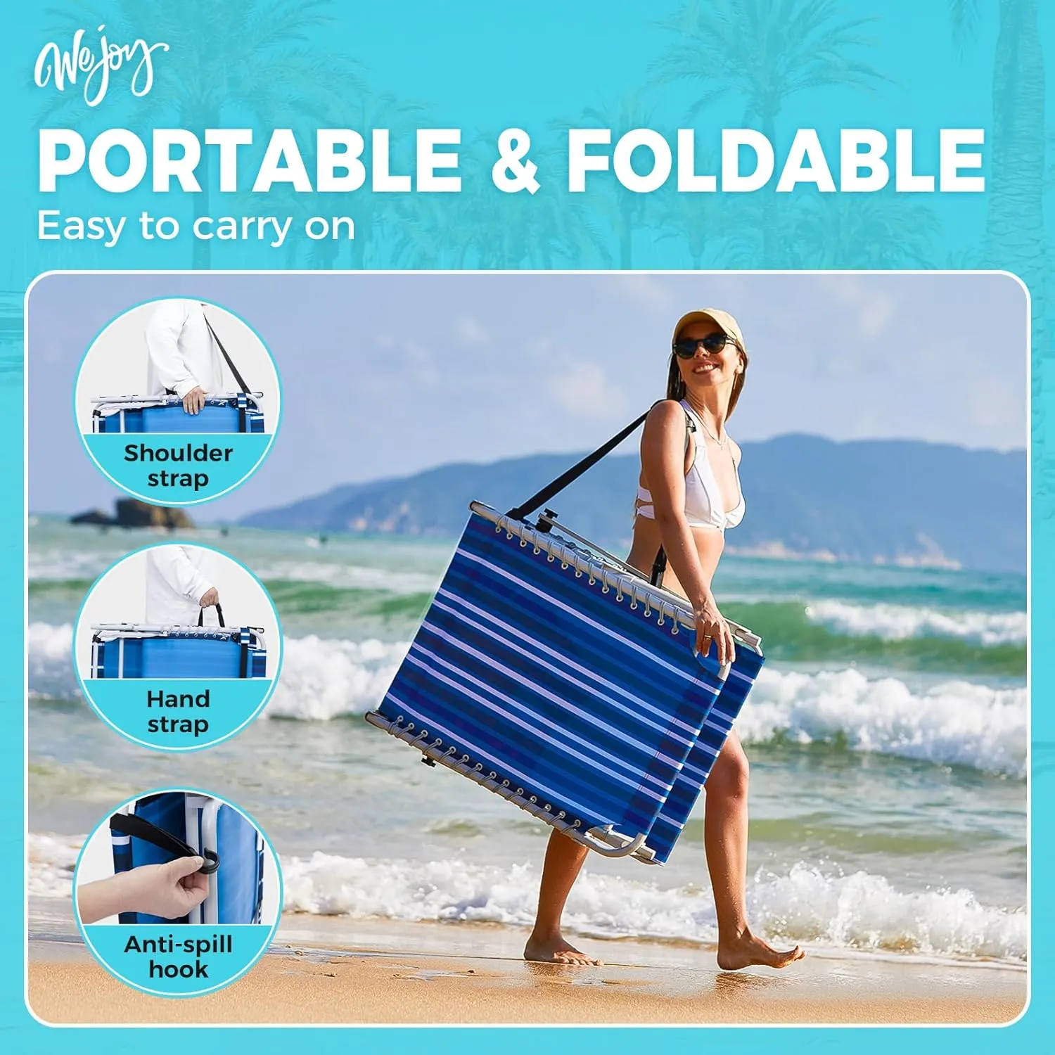 #WEJOY Folding Lounge Chair with Canopy Shade, Portable Adjustable 5-Position Patio Chaise Lounger with Pillow & Storage Pocket for Lay Flat Outdoor Lawn Backyard Beach Camping Pool Tanning