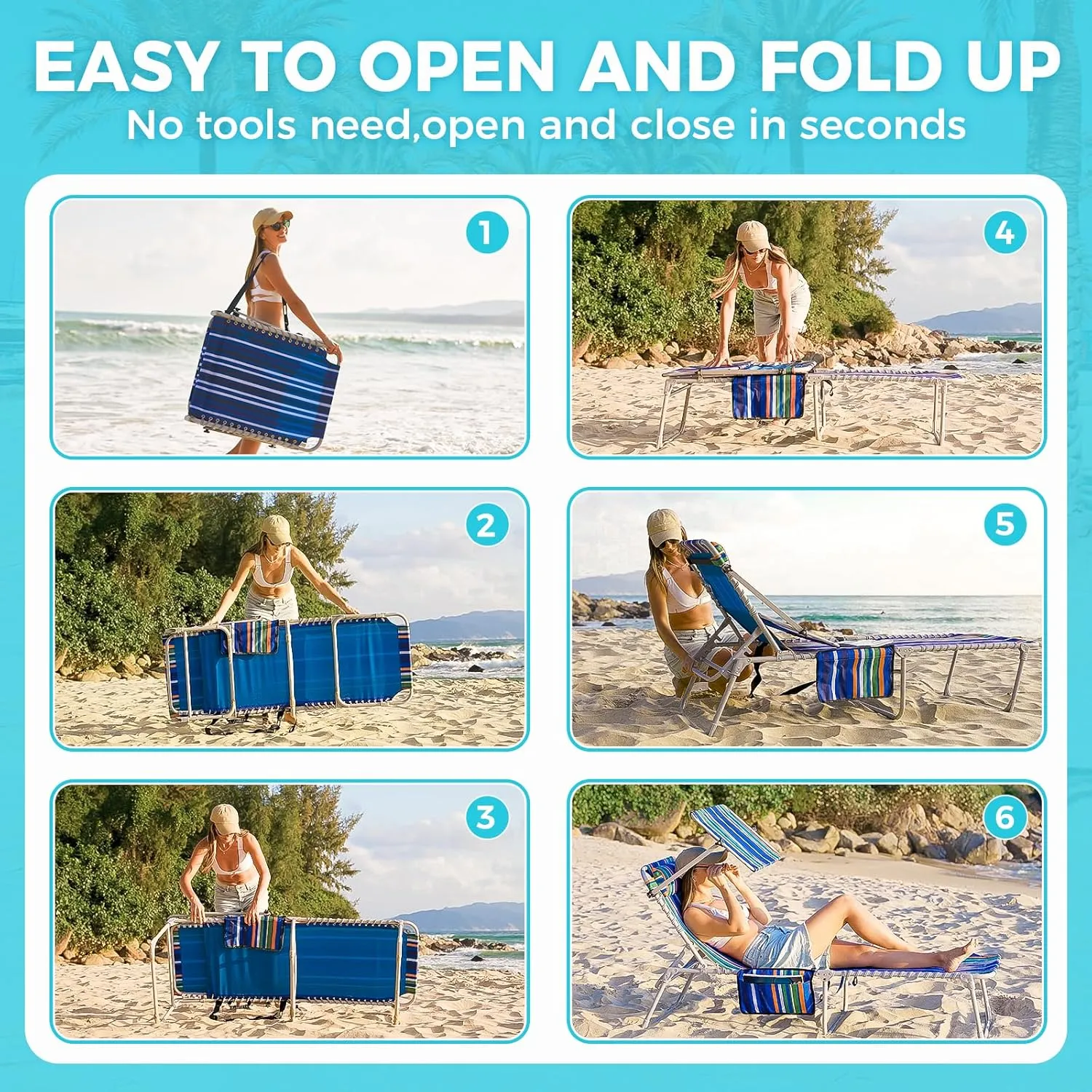 #WEJOY Folding Lounge Chair with Canopy Shade, Portable Adjustable 5-Position Patio Chaise Lounger with Pillow & Storage Pocket for Lay Flat Outdoor Lawn Backyard Beach Camping Pool Tanning