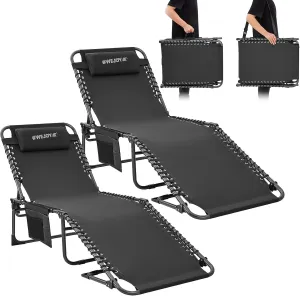 #WEJOY Outdoor Folding Chaise Lounge Chair for Outside, Patio, Beach, Pool, Sunbathing, Adjustable 5-Position Reclining Chairs, Heavy Duty Camping Cot with Shoulder Strap and Pillow, 2 Pack