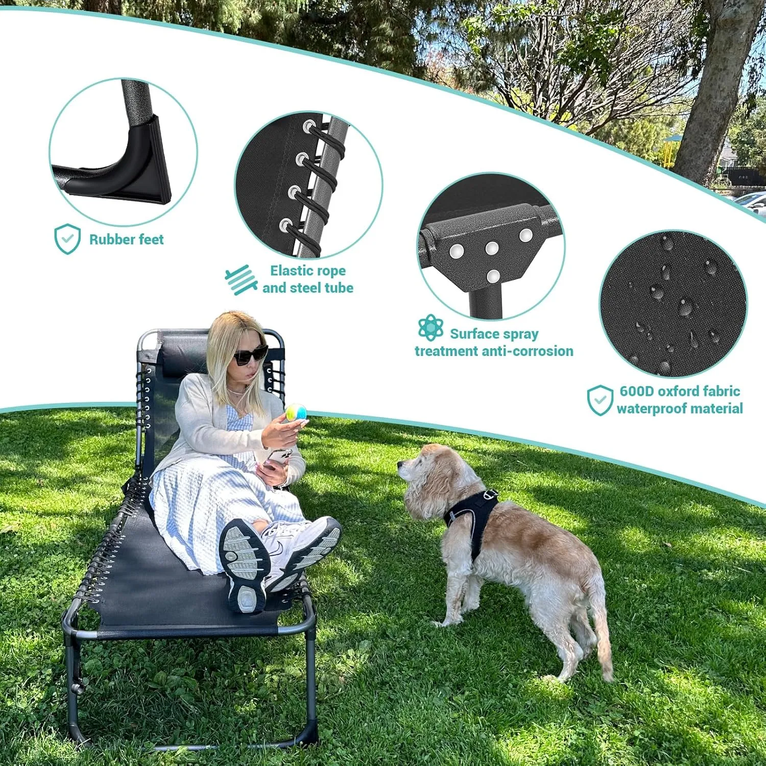 #WEJOY Outdoor Folding Chaise Lounge Chair for Outside, Patio, Beach, Pool, Sunbathing, Adjustable 5-Position Reclining Chairs, Heavy Duty Camping Cot with Shoulder Strap and Pillow, 2 Pack