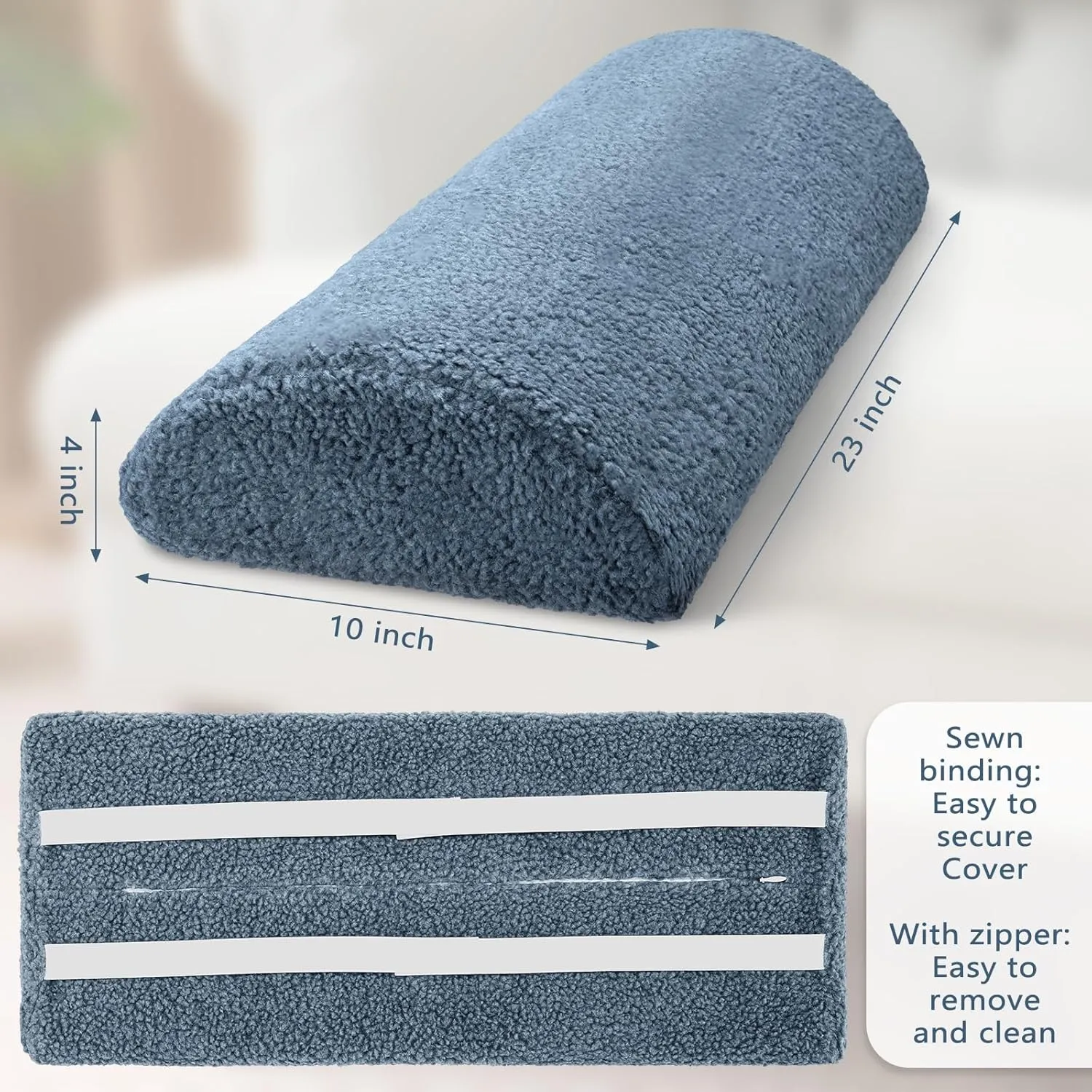 Wesiti Recliner Foot Pillow Cushion High Resilience Sherpa Memory Foam Bolster Sleeping Rest Multipurpose Half Roll Leg Pillow Suitable for Bed Chair Sofa Headrest Back Lumbar Leg Support(Haze Blue)