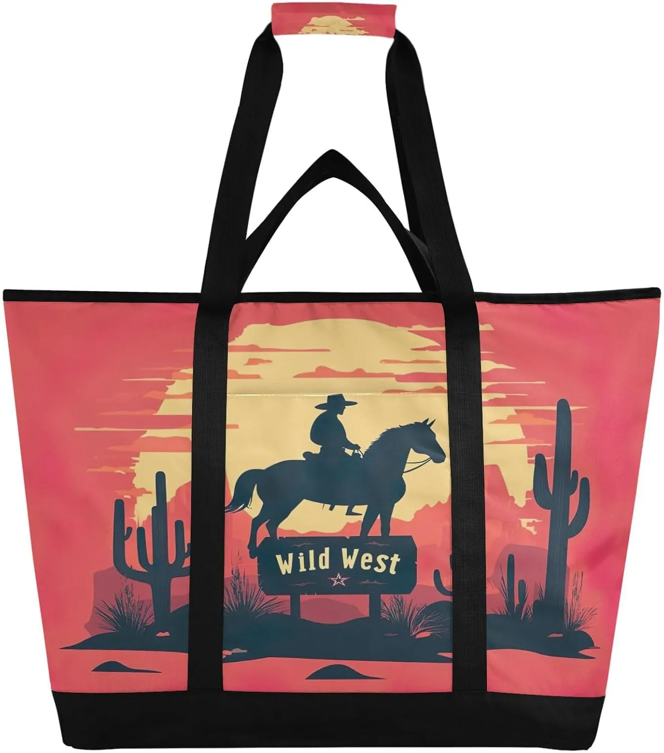 Western Cowboy Reusable Insulated Lunchbox Cooler Bag, Leakproof Kitchen Grocery Bag Collapsible Portable Cooler Tote Bag for Picnic, Camping, Office, Travel