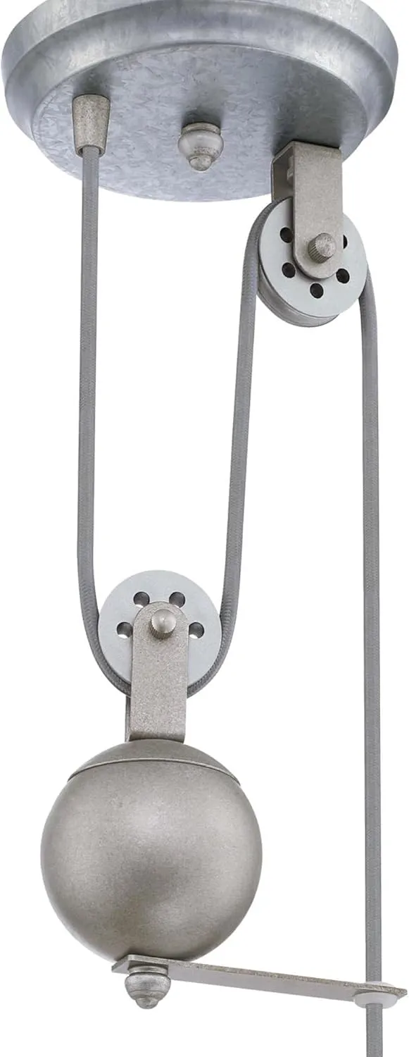 Westinghouse 6117000 Iron Hill Vintage-Style One-Light Indoor Pulley Pendant Light, Galvanized Steel Finish, Metal Shade