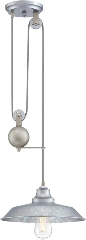 Westinghouse 6117000 Iron Hill Vintage-Style One-Light Indoor Pulley Pendant Light, Galvanized Steel Finish, Metal Shade