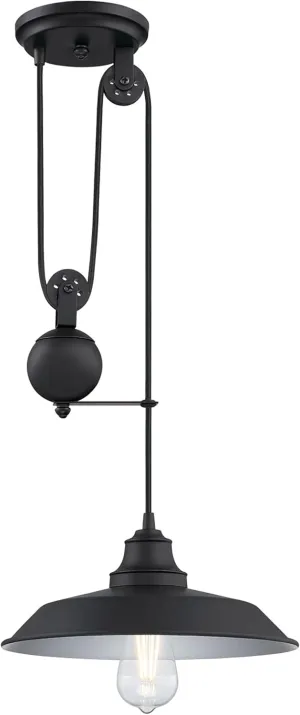 Westinghouse 6129300 Iron Hill Vintage-Style One Light Indoor Pulley Pendant, Matte Black Finish
